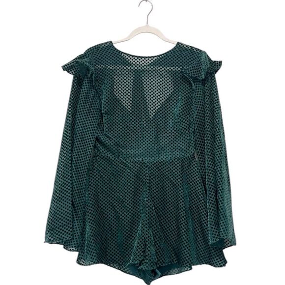 Keepsake Polka Dot Romper Bell Sleeve Green Size Small Open Back - Picture 5 of 13